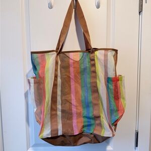 Colorful Oversized Striped Beach Bag Tote w/ Pockets